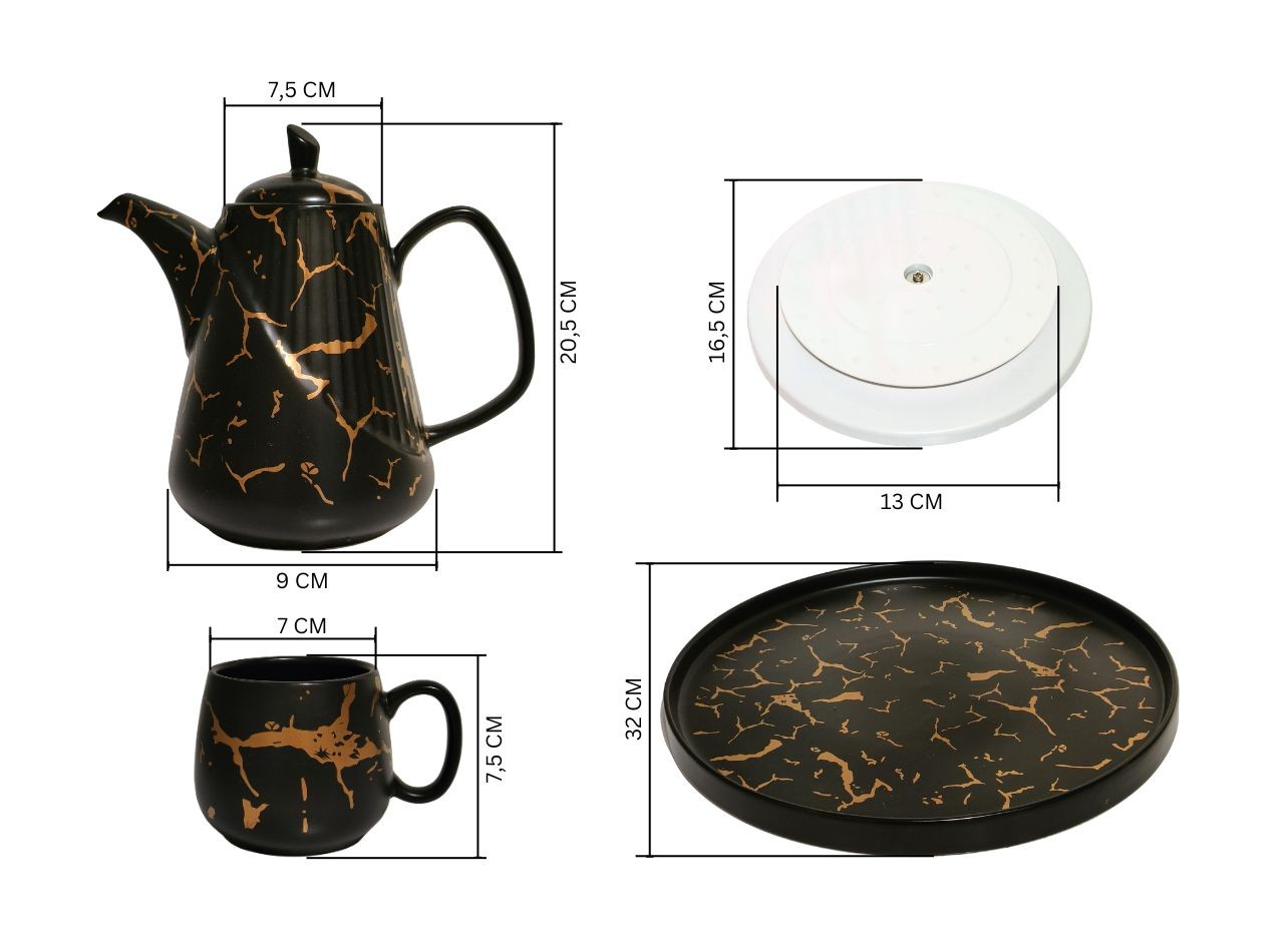 Vicenza Perlengkapan Minum Teh Set Livia Motif Marmer – Hitam TM89